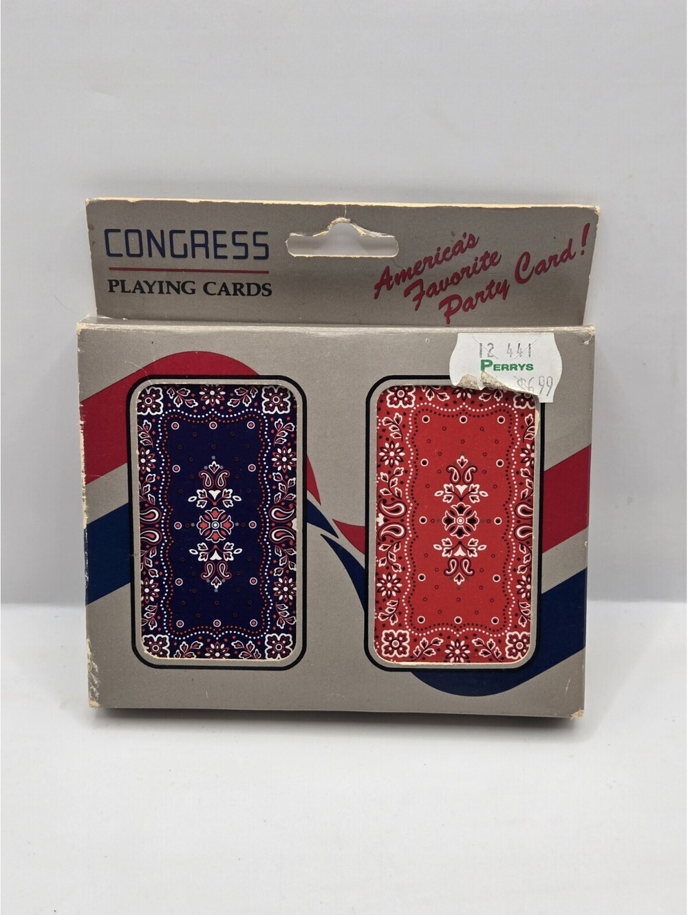 Vtg Congress Playing Cards Double Deck Set Bandana Print Red Blue